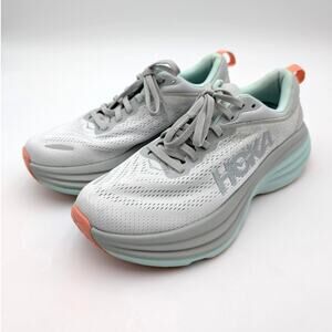 Hoka One One Bondi 8 Running Sneaker Shoes Women's Stardust/Aqua Breeze Sz US7B